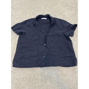 Everlane Shirt Womens 8 Black 100% Linen Short Sleeve Button Up Casual Lightweig